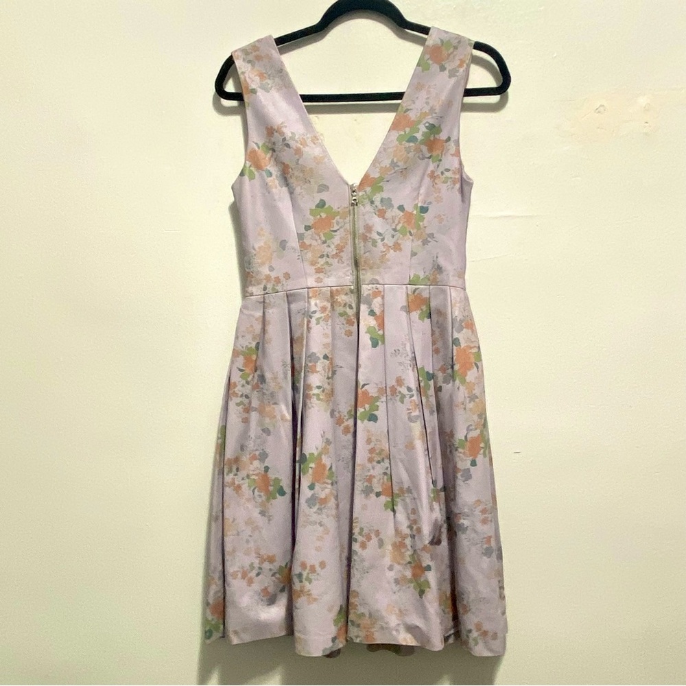 Zac Posen Light Purple Floral Leather Pleated Dress - Picture 3 of 7